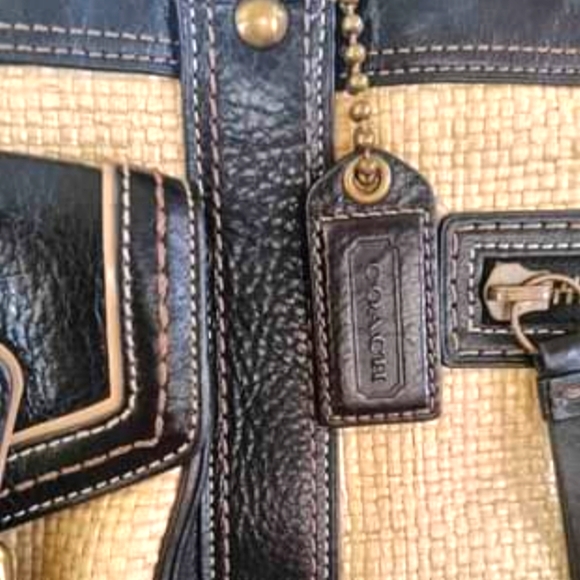 Coach Bag - Black and Cream Wicker Purse - Picture 2 of 3